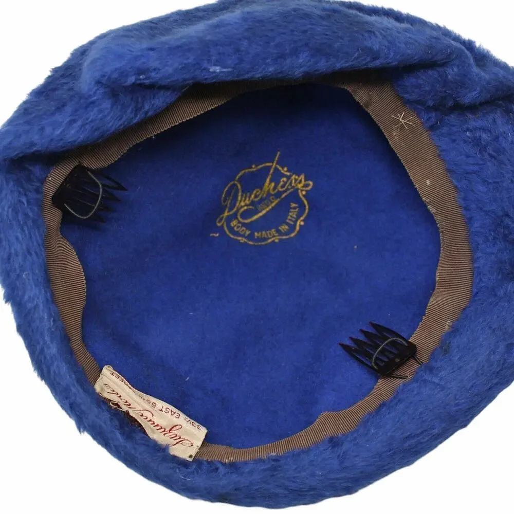 Vintage Suzanne Mode Duchess Blue Faux Fur Beret Style Hat Body Italy - Hey Viv - Picture 5 of 7